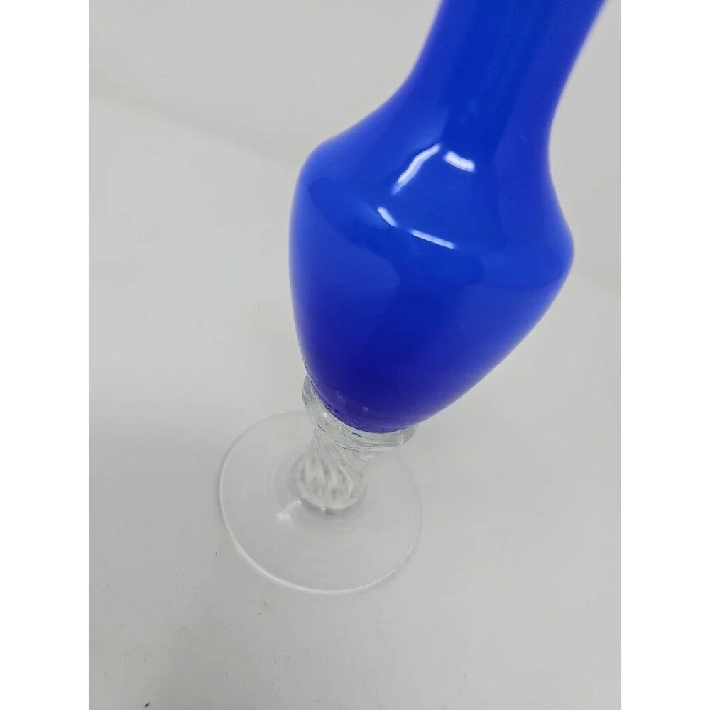 Cobalt Blue Glass Bud Flower Vase with Clear Stem Elegant Home Decor Centerpiece